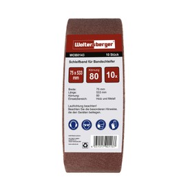 Woltersberger® Sanding Belts Pack of 10 | Size 75 x 533 mm | Grit P180 | Fabric Sanding Belt Sandpaper Belt Sander for Sanding, Filing, Sharpening and Rust Removal