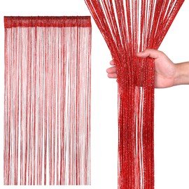 Personalize Pro 200cm x 90cm - Red - Glitter String Curtains | Fly Screen Room Divider Fringe Panel Spaghetti Tassel Curtain For Doorway, Windows, Doors, Home Décor, Event Decoration