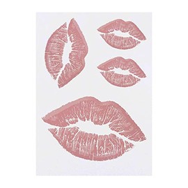 4 x 'Pink Lipstick Kiss' Temporary Tattoos - Water Resistant, Skin-Safe, Non-Toxic Transfers, Mixed Sizes (TO00057702)