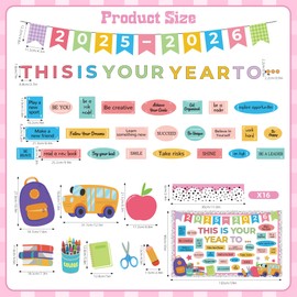 This is Your Year Bulletin Board Set Inspirational Classroom Decoration Pastel Welcome Back to School Bulletin Board Cutouts for School Office Chalkboard Wall Door Decor Supply