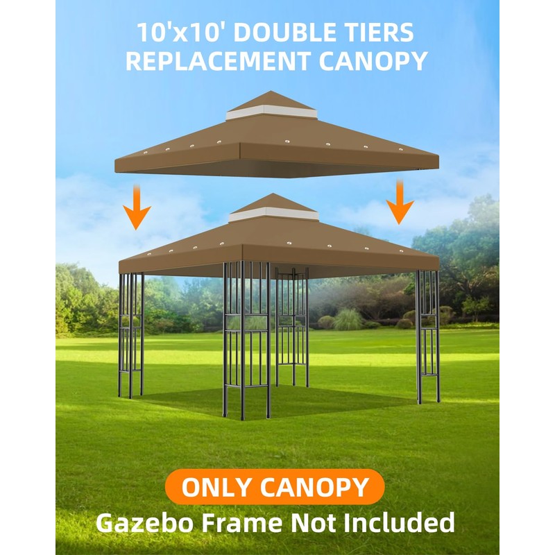 10x10FT Gazebo Replacement Canopy Top Cover, Double Tiered Gazebo Cover