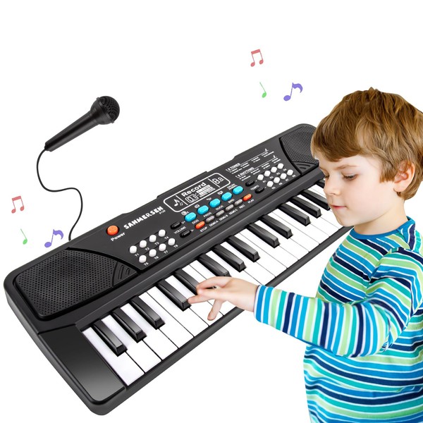 M SANMERSEN Kids Piano Keyboard, Piano for Kids with Microphone Portable Electronic Keyboards for Beginners 37 Keys Musical Toy for 3/4/5/6/7 Year Old Girls Boys