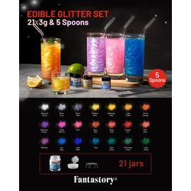 Fantastory Edible Glitter for Cocktails, Drinks, 21 Colors(3g) Luster Dust Edible for Beverage, Wine,Desserts,Jello,Chocolates,Cookie Decorations -Odorless,Vegan,Sugar&Gluten Free,Unleaded