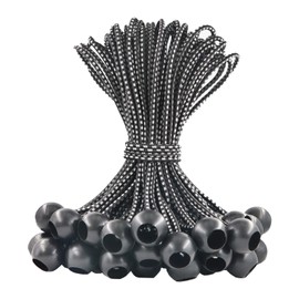LOOGI Bungee Cord with Balls, 25Pcs 8 Inch Black Bungee Ball Cords, Heavy Duty Tarp Bungees Ties Elastic Tie Down Straps for Tarpaulin Tent Camping Pavilions Flag Marquee
