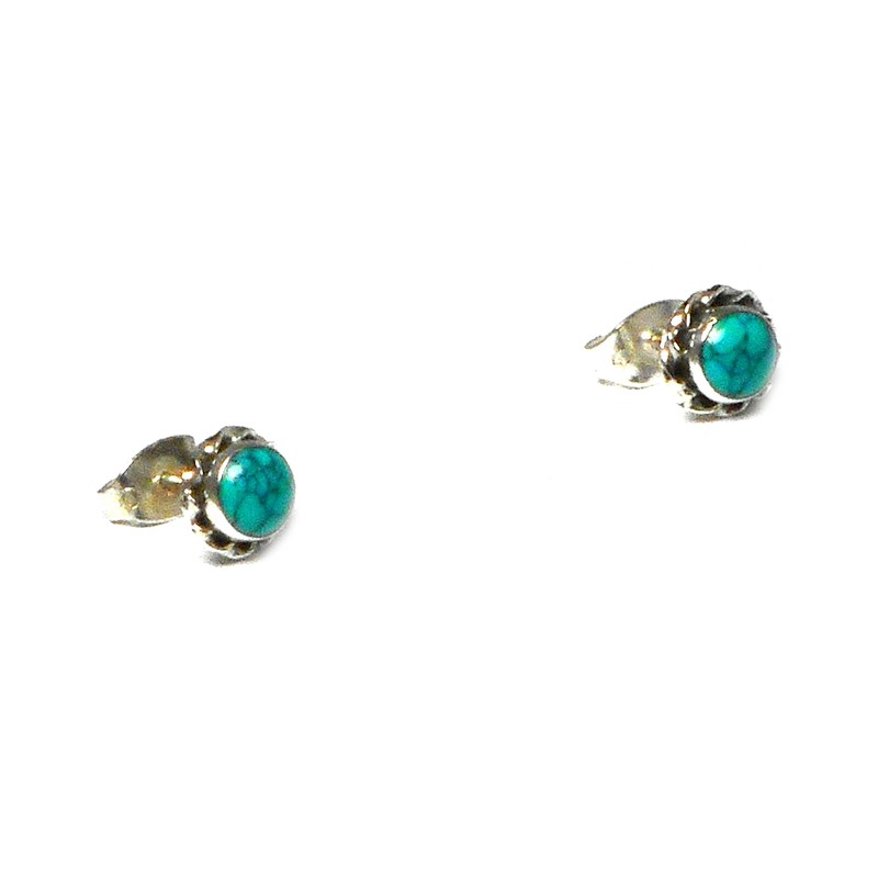 Turquoise Sterling Silver Round Stud Earrings 925 - (TQS1208155), Turquoise