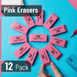 Mr. Pen Pink Pencil Erasers, Large, Pack of 12, Back to School Supplies