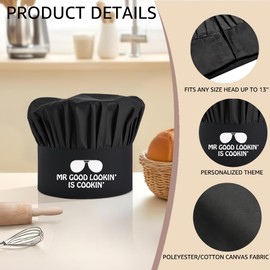 WUUCKOO Mr Good Lookin' is Cookin' Funny Cooking Hat with Adjustable, Cooking Cap Gifts for Families Dad Aunt Friend, BBQ Grilling Barbecue Chef Hat Gifts for Men Women Father Mom Husband Black
