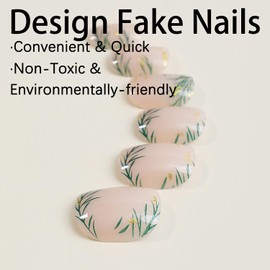 Christmas Press on Nails Short Square Winter Fake Nails Nude Full Cover Holly False Nails with Designs Glossy Glue on Nails Acrylic Nails Manicure Artificial Nails for Women Girls 24Pcs