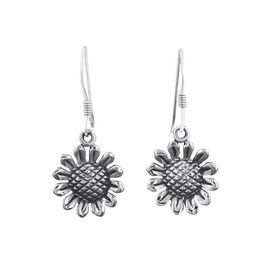 Silverly 925 Sterling Silver Daisy Dangle Earrings - Flower Hook Drop Dangles for Women 15 mm- Ladies Cute Summer Jewellery 90s Style - Birthday Gift