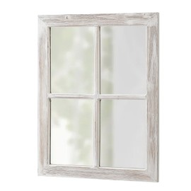 Sintosin Farmhouse Window Pane Mirror Wall Decor 18 X 23 Inch, Hanging Washed White Rectangle Faux Window Mirrors, Handmade Rustic Wood Framed Windowpane Mirror for Kitchen, Horizontal or Vertical