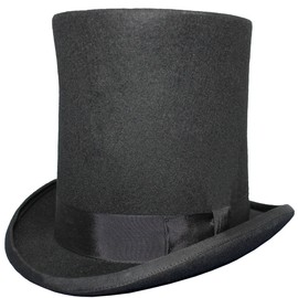 AB Hats 8" High Hand Made 100% Wool Satin Lined Lincoln Stovepipe Top Hat Small to XXL (Small (55cm)) Black