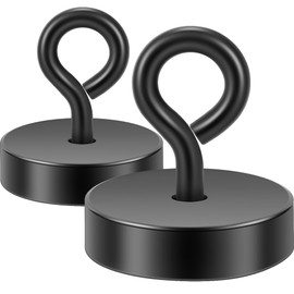 Neosmuk Magnetic Hooks,100lb Heavy Duty Earth Magnets with Hook for Refrigerator, Extra Strong Cruise Hook for Hanging, Magnetic Hanger for Cabins, Grill(Black，2 Pack)