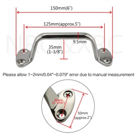 NRC&XRC Heavy Duty 316 Stainless Steel 6" （150MM） Marine Grade Boat Polished Marine Grab Handle Handrail W/Screws Boat Yacht Accessoies