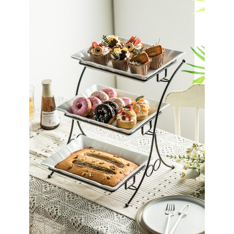 YHOSSEUN Large Tiered Tray Stand, 3 Tier Serving Tray Porcelain