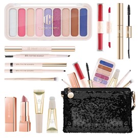 Color Nymph All in One Makeup Kit for Women & Girls, Cosmetics Gift Set with Sequin Shoulder Bag Includes Eyeshadow Palette, Lip Gloss, Lipstick, Liquid Blush, Eyeliner, Eyebrow pencil, Mascara, Brush