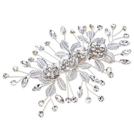 Wedding Hair Accessories, Bling Rhinestone Wedding Hair Clip Glitter Crystal Flower Headpiece Bridal Hair Accessories for Women Bride Bridesmaid (Sliver)