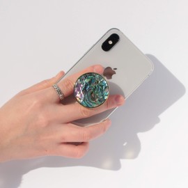 OnTheGrip Cute Natural Seashell Design Round Shape Collapsible Mobile Phone Grip Stand Holder for Smartphone Tablet Cell Phone Accessory (Black Fresh Water)