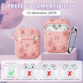 DXITROMI Compatible with Airpod Case - Butterfly Flowers Engraved Design for Airpods Case 2nd/1st Generation - Silicone Case for Airpods 2nd Generation Case with Cleaner Kit & Keychain (Pink)