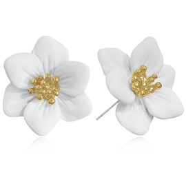 GPASTG Bohemian Tiny Daisy Flower Dangle Drop Earrings Boho Matte Painted Metal Floral Stud Earring For Women Lover and Friends (White 16)