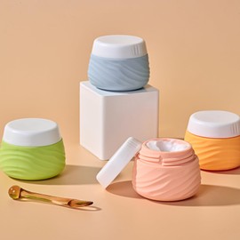 Travel Containers for Toiletries, Silicone Jar with Lid Eternal Moment, TSA Approved Travel Size Bottles with Clear Bag, Leak-proof Travel Accessories Cosmetic for Lotion Face Body Cream (4 Pack)