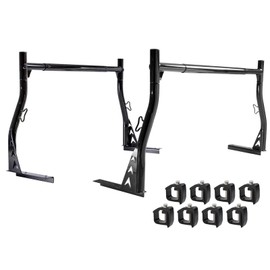 AA-Racks Model X33 Low-Profile Pickup Truck Ladder Racks with (8) Non-Drilling C-Clamps Steel Utility Two-bar Set Black