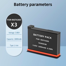 2 Pack for Insta360 X3 Battery, 5V 3A USB-C Dual-Slot Charging Box Compatible with Insta 360 ONE X3 IS360X3B Cameras Upgrade Battery Rechargeable Capacity 3.85V 1800mAh/6.9Wh