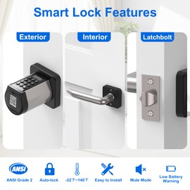 Keyless Entry Door Lock with Handle - YOUDO Smart Lock Front Door Digital Keypad Lock Auto Lock APP Control with 3 Card 2 Mechanical Keys for Bedroom Garage Hotel Home Garage