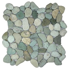Sea Green Pebble Tile - Mesh Backed River Rock Tiles - 12x12 Sheet - Natural Stone Flooring for Shower, Bathroom, and More