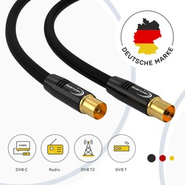 RedStar24 Antenna Cable 5 m Black - Male to Female Coaxial IEC - Premium HDTV Coaxial Cable for Cable TV | TV Cable: Compatible with TV, Radio, DVB-T/T2, DVB-C, DAB