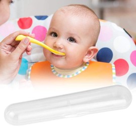 Food Grade Single Storage Box, Baby Silicone Spoon Transparent Children Stainless Cutlery Set Spoon Portable Travel Tableware Case