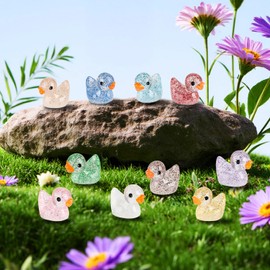 130pcs Mini Glitter Ducks Colorful Tiny Small Little Resin Ducks to Hide Plastic Animal Figures for for Dollhouse, Fairy Garden, Landscape, Aquarium Decorations, Christmas Party