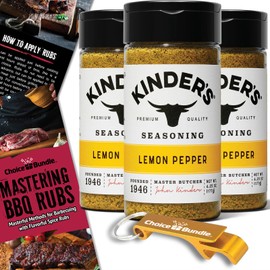 Kinder’s Lemon Pepper Seasoning Rub Premium Barbecue BBQ Spice 3 pk Choice Bundle (18.75 oz) + BBQ Guide & Keychain Bottle Opener (5 Items)!