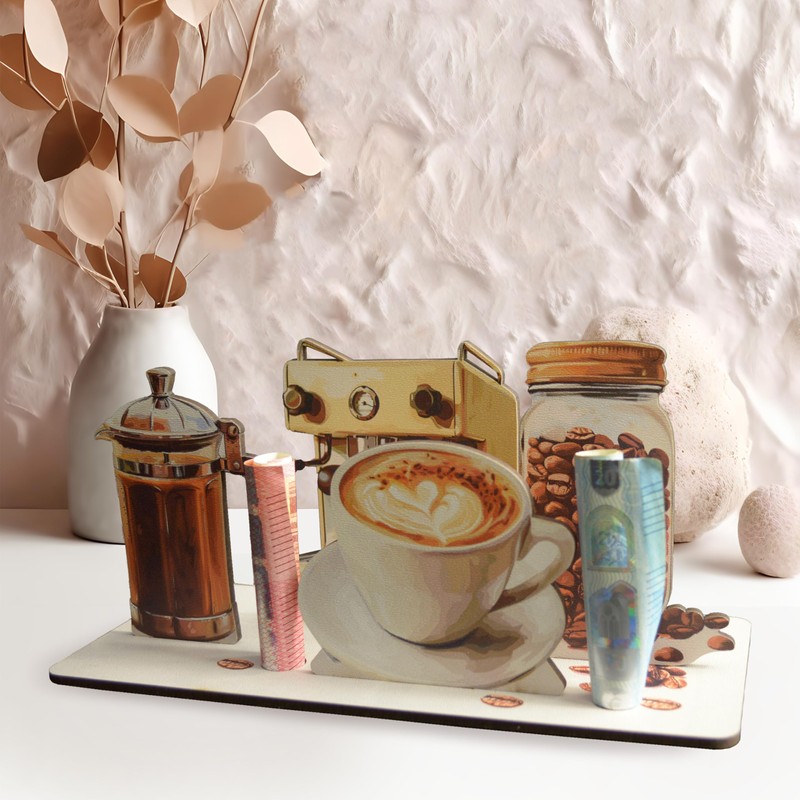 Kaffee Geschenk - Kaffee 3D-Holzkarte | Geldgeschenke, Barista, Kaffeetasse, Gutschein