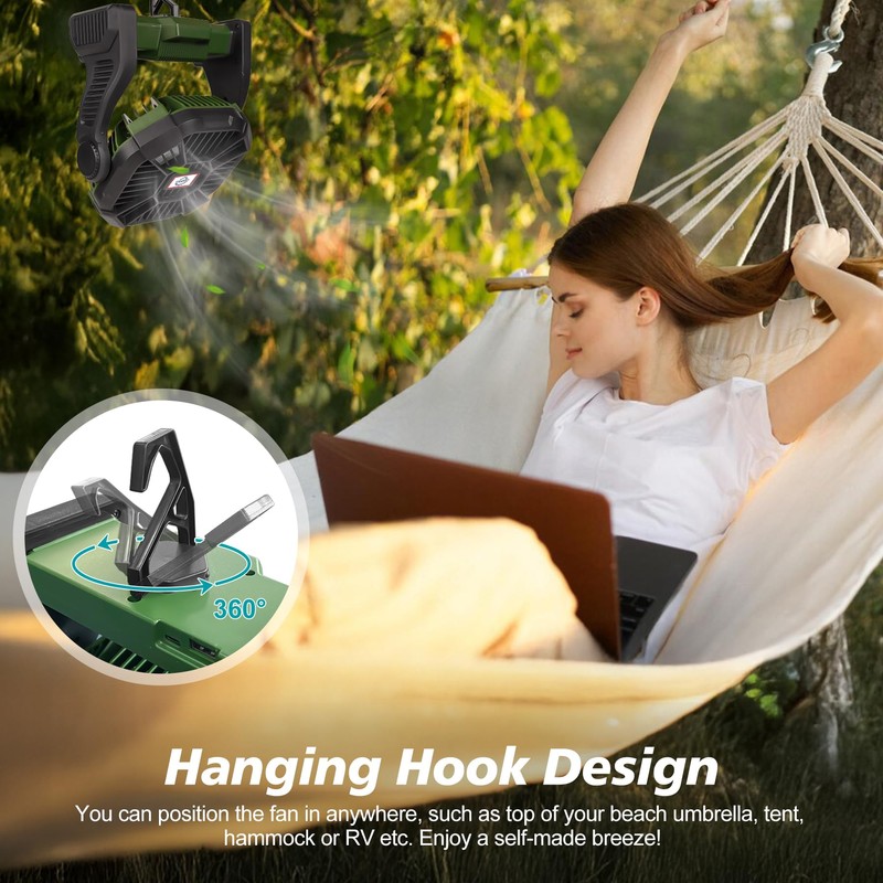 CONBOLA Portable Battery Operated Fan with LED Lantern, 10400mAh Outdoor