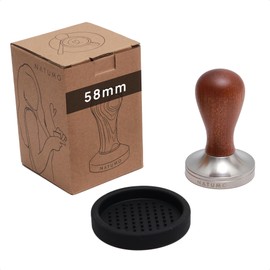 NATUMO Espresso Tamper 58 mm with Wooden Handle, Portafilter Accessories, Coffee Tamper Set Wood with Tamper Mat