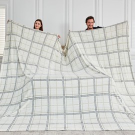 Serenhom Soft Cozy 120x120 Inches Seamless Oversized King Fleece Blanket, Line Pattern Giant Huge, Extra Large 10'x10' Blanket California King Blanket for Sofa, Family, Travel, Line Ivory Grey