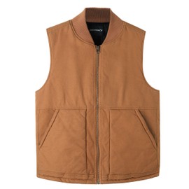 Men's Washed Arctic-Quilt Lined Duck Vest Utility Rugged Canvas Work Vest Duck Brown L