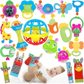 UIEYAKFR Juguetes para Bebé, 19 Piezas, Sonajas, Mordedores, Sonajero Calcetines y Muñequeras, Regalos (Colorido-19 PCS)