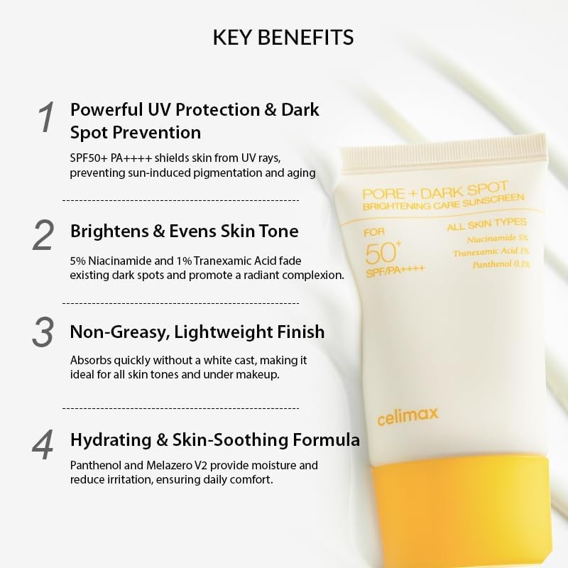 CELIMAX Pore + Dark Spot Brightening Sunscreen SPF50+ PA++++ con