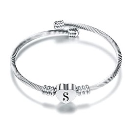 SBI Jewelry Silver S Letter Initial Cuff Bracelet Heart Bangle Bracelet Aunt Sister Daughter Christmas Birthday