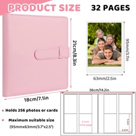 Photo Album, Mini Album with 256 Pockets, Instax Mini Photo Album, PU Leather Cover, Polaroid Polaroid Zinc Photo Paper Photo Album for Photo Storage, Wedding Guest Book, Birthday (Pink)