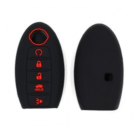 Laisiou Silicone Rubber Key Fob Cover Compatible with Nissan Altima SR Armada SL Maxima Murano Pathfinder Rogue Titan Versa Sentra 5 Buttons (Black+White/Black+red)