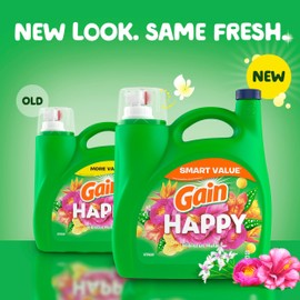 Gain Liquid Laundry Detergent, Happy, HE Compatible, 154 fl oz, 107 Loads