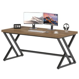 LVB Wood Computer Desk, Rustic Home Office Executive Desk for Bedroom, Industrial Wooden Computer Writing Study Work Gaming Table, Modern Metal PC Student Simple Desk with Storage, 55 Inch, Rustic Oak