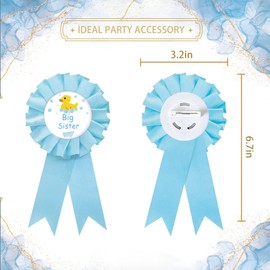 Duck Big Sister Tinplate Badge Pin, Yellow Duck Sister to Pin, Happy Birthday Button for Girl, Blue Rosette Birthday Girl Award Ribbon, Duck Animal Baby Shower Party Favors