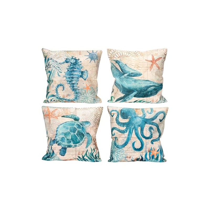 Philo Fun 4-Pack Nautical Pillow Covers 20x20 Inches - Sea