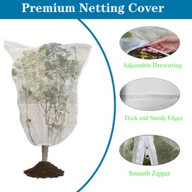 BKDMZZMY 10x10FT Garden Netting with Drawstring and Zipper, Large Fruit Tree Netting Plant Cover Net Bag Row Cover Barrier Protection Net for Bird, Garden Mesh for Tree Flower Fruit (1 Pack)