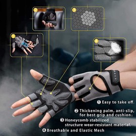 LIFECT Essential Breathable Workout Gloves, Weight Lifting Fingerless Exercise Gloves with Curved Open Back, for Powerlifting, Gym, Women and Men (Grey, Small)