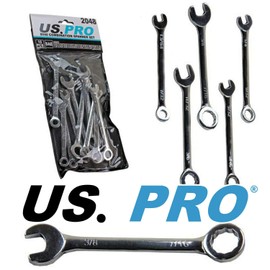 US PRO 2048 10 Piece SAE/Imperial Mini Combination Spanner Set, Silver