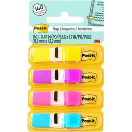 3M Post-it banderitas adhesivas colores brillantes de .47 x 1.7 in con 4 blocks, 35 banderitas c/u